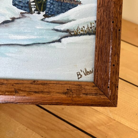 Winter Grist Mill Original Framed Oil Painting Water Wheel Landscape Signed Art - Picture 3 of 6